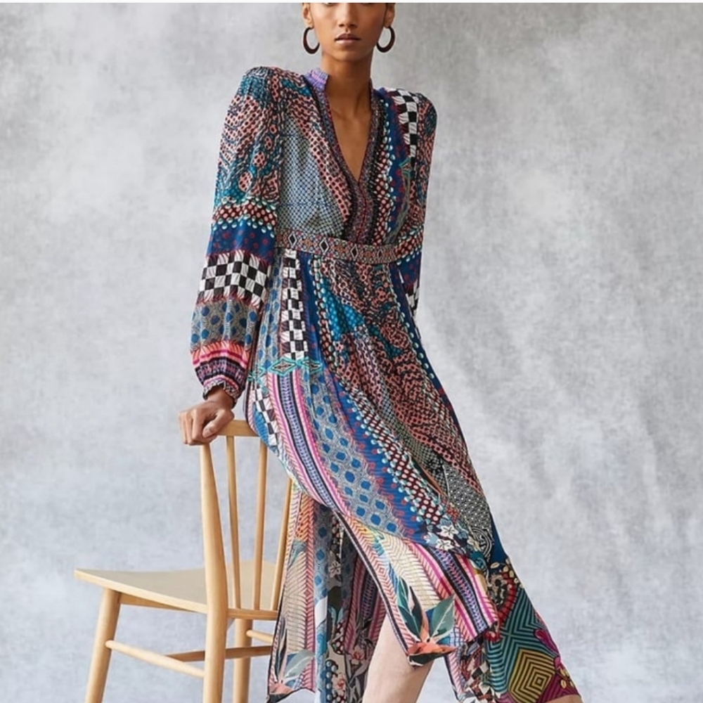 ANTHROPOLOGIE BY BHANUNI JYOTI FLORAL PRINTED EMBELLISHED MAXI DRESS SIZE 6P